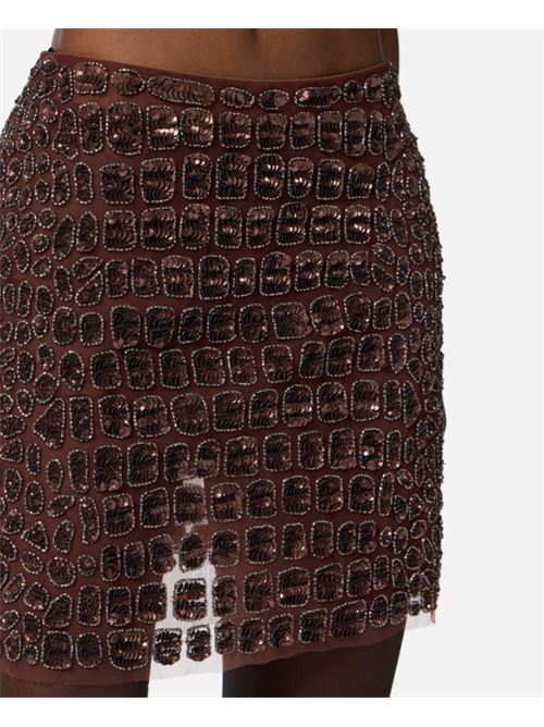 GONNA IN TULLE CON RICAMI COCCO ELISABETTA FRANCHI | GO13957E2EA3 Coffee